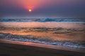 Beautiful sunrise over the beach in long exposure. Moving elements sunrise and wave photography from the beach in chennai, india.