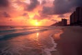 Beautiful Sunrise over Cancun Beach, Mexico Royalty Free Stock Photo