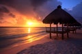 Beautiful Sunrise over Cancun Beach, Mexico Royalty Free Stock Photo