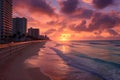 Beautiful Sunrise over Cancun Beach, Mexico Royalty Free Stock Photo