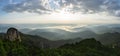 Beautiful sunrise over Ceahlau Massif and Lake Izvorul Muntelui. Carpathians, Romania Royalty Free Stock Photo