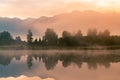 Beautiful sunrise over Matheson water lake with Fox mountain background Royalty Free Stock Photo