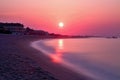 Beautiful sunrise over the Mediterranean Sea in Malgrat de Mar, Spain. Royalty Free Stock Photo