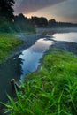 Beautiful sunrise over misty lake. Royalty Free Stock Photo