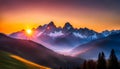 beautiful sunrise over the mountains, a breathtaking sunrise in pastel colors illuminating the majestic Royalty Free Stock Photo