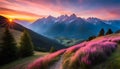 beautiful sunrise over the mountains, a breathtaking sunrise in pastel colors illuminating the majestic Royalty Free Stock Photo