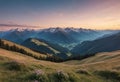 beautiful sunrise over the mountains, a breathtaking sunrise in pastel colors illuminating the majestic Royalty Free Stock Photo