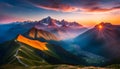 beautiful sunrise over the mountains, a breathtaking sunrise in pastel colors illuminating the majestic Royalty Free Stock Photo