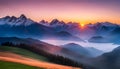 beautiful sunrise over the mountains, a breathtaking sunrise in pastel colors illuminating the majestic Royalty Free Stock Photo