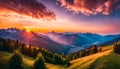 beautiful sunrise over the mountains, a breathtaking sunrise in pastel colors illuminating the majestic Royalty Free Stock Photo