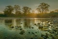 Sunrise over Murti river, Dooars, West Bengal, India