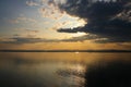 Beautiful sunrise over the North Sea and fjords on the sail in towards Bergen, Norway