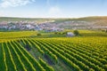 Beautiful sunrise over the picturesque village Velke Pavlovice and nearby vineyards, southern Moravia, Czech Republic