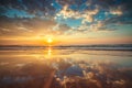 Beautiful sunrise over exotic tropical sea sand and beach shore Royalty Free Stock Photo