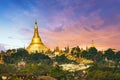 Beautiful sunrise over Shwedagon Pagoda in Yangon in Myanmar