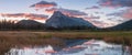 Beautiful sunrise over Vermillion Lake , Banff National Park, Alberta, Canada. Vermilion Lakes are a series of lakes Royalty Free Stock Photo