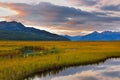 Beautiful sunrise at Potter Marsh Wildlife Viewing Boardwalk, Anchorage, Alaska. Potter Marsh is located at the southern end of th