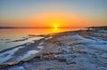 Beautiful sunrise on salt lake Chott el Djerid, Sahara desert, T Royalty Free Stock Photo