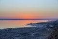 Beautiful sunrise on salt lake Chott el Djerid, Sahara desert, Tunisia, Africa, HDR Royalty Free Stock Photo