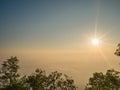 Beautiful sunrise and sea of the fog or mist on top of Phu Kradueng mountain national park Royalty Free Stock Photo
