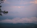 Beautiful sunrise with  sea of mist in the early morning on Phu Kradueng mountain national park Royalty Free Stock Photo