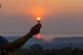 Beautiful sunrise,Silhouette peple with in sunrise, Thailand.