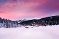 Beautiful Sunrise at Ski Resort of Madonna di Campiglio Royalty Free Stock Photo