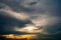 Beautiful sunrise sky. Golden, grey, and white sky. Colorful sunrise. Art picture of sky at sunrise. Sunrise and clouds