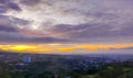 Beautiful sunrise sky in a misty morning above Bandung city, Indonesia. Royalty Free Stock Photo
