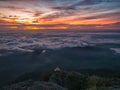 Beautiful Sunrise Sky with Sea of the mist of fog and Small Golden pagoda in the morning on Khao Luang mountain Royalty Free Stock Photo