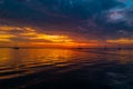 Beautiful sunrise, sun, blue sky with cloud and the sea landscape, caribbean.