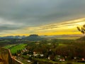 Beautiful sunrise or sunset with colorful sky in national park Saxon Switzerland