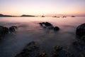 Beautiful sunrise or sunset seascape scenery over tropical sea in Phuket Thailand Epic dawn sea landscape with rocks in the Royalty Free Stock Photo