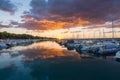 Beautiful sunrise with threatening clouds and a red sun. Royalty Free Stock Photo