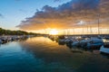 Beautiful sunrise with threatening clouds and a red sun. Royalty Free Stock Photo