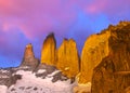 Beautiful sunrise in Torres del Paine national park, Patagonia. Royalty Free Stock Photo