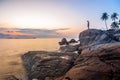 Beautiful sunrise at trikora beach, bintan island