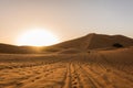 Beautiful sunrise view of the Erg Chebbi dunes, Sahara Desert, Merzouga, Morocco in Africa Royalty Free Stock Photo