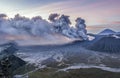 Beautiful sunrise and volcanic eruption of Mt Bromo