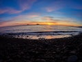 Beautiful sunrise withe the Stromboli and Panarea islands seen from the Salina island in the Aeolian islands, Sicily, Italy Royalty Free Stock Photo