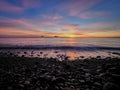 Beautiful sunrise withe the Stromboli and Panarea islands seen from the Salina island in the Aeolian islands, Sicily, Italy Royalty Free Stock Photo