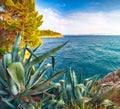 Beautiful sunset above Adriatic sea and coastline in Makarska Royalty Free Stock Photo