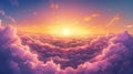 Beautiful sunset above the clouds. Aerial view. Nature background of sky. Royalty Free Stock Photo