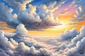 Beautiful sunset above the clouds,  illustration,  Nature background Royalty Free Stock Photo