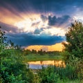 Beautiful sunset above lake Royalty Free Stock Photo