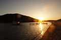 Beautiful sunset above sea and coast of Greece