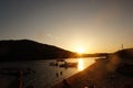 Beautiful sunset above sea and coast of Greece