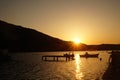 Beautiful sunset above sea and coast of Greece