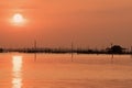 Beautiful sunset above sea in thailand. Silhouette of fish farms at sunset Royalty Free Stock Photo