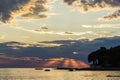 Beautiful sunset above the sea in Umag, Istria in Croatia Royalty Free Stock Photo